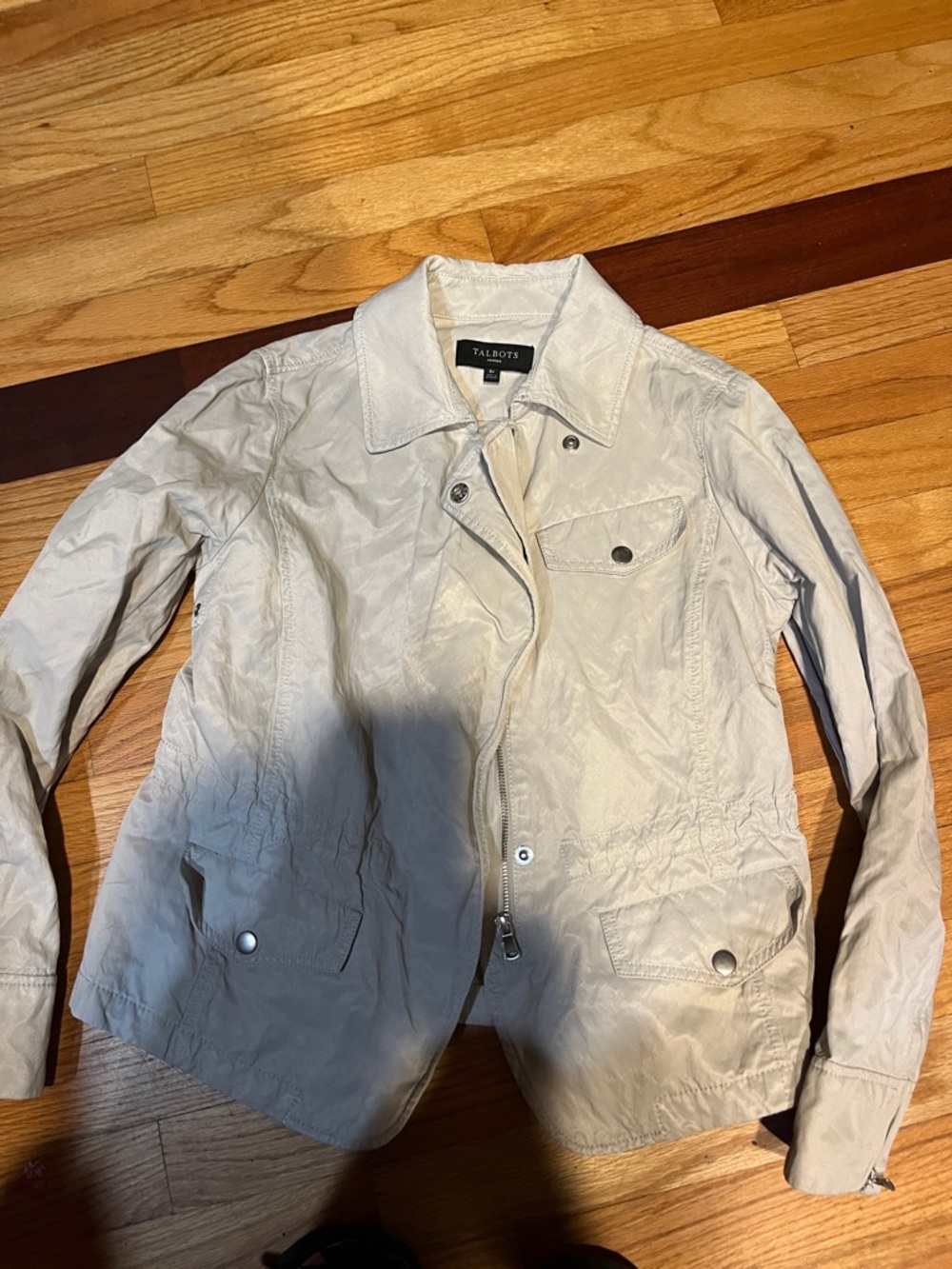 Talbots Light Cream Utility Jacket with Zip & Snap Pockets th